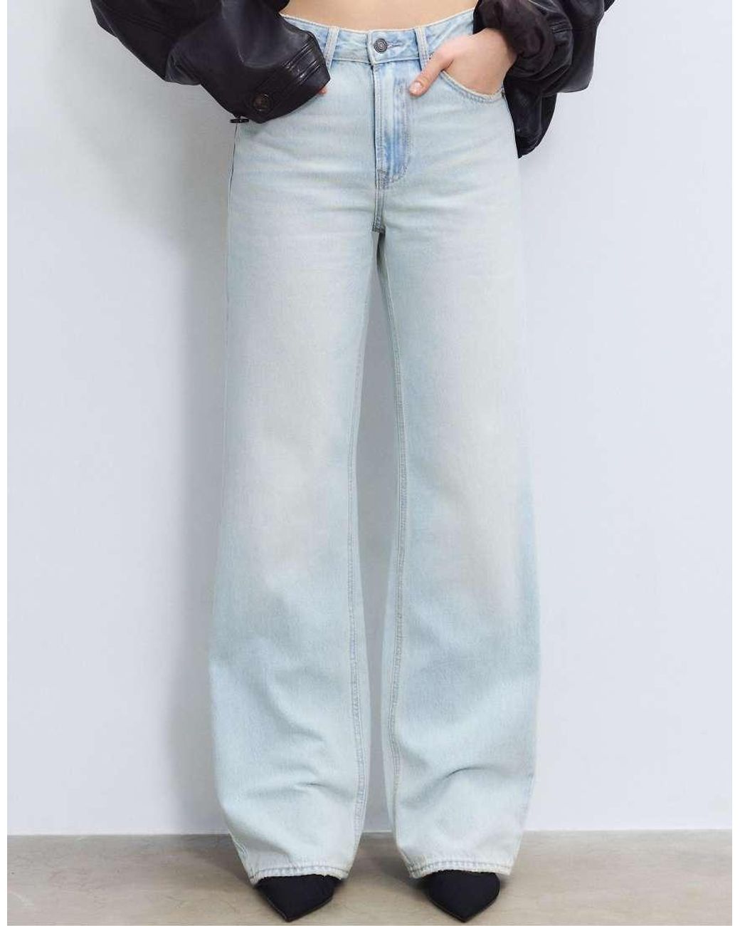 Stradivarius Blue D92 Straight Wide-leg Jeans