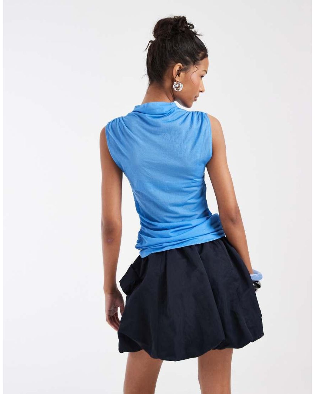 & Other Stories Blue Sheer Draped Sleeveless Top