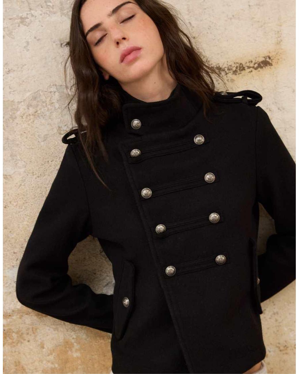 Stradivarius Natural Felt Texture Button-up Coat