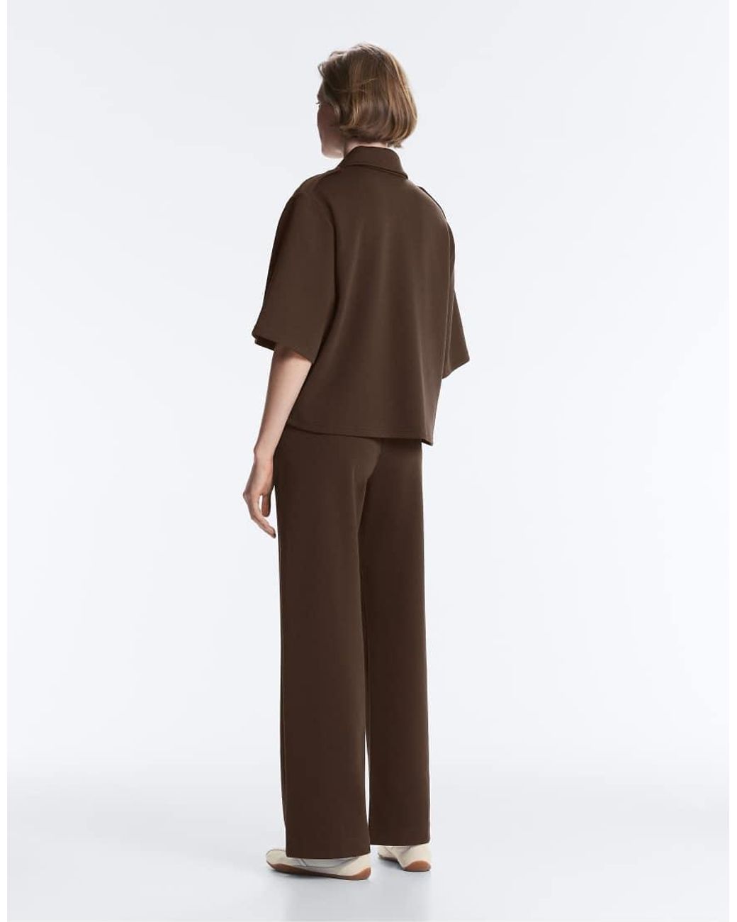 Oysho Brown Utility Short-Sleeve Sweatshirt With Cotton Piqué