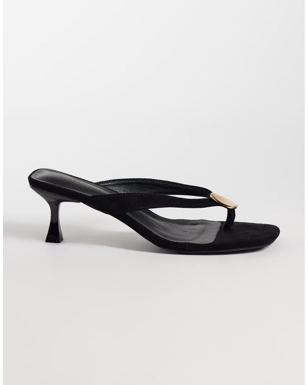 Threadbare Black Suedette Toe Thong Kitten Heel Sandals