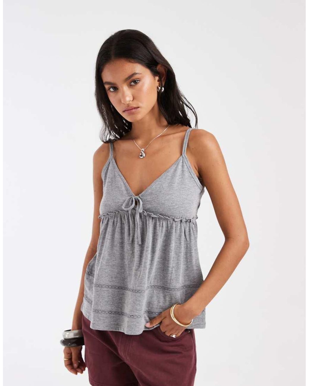Hollister Gray Tie Front Babydoll Cami Top