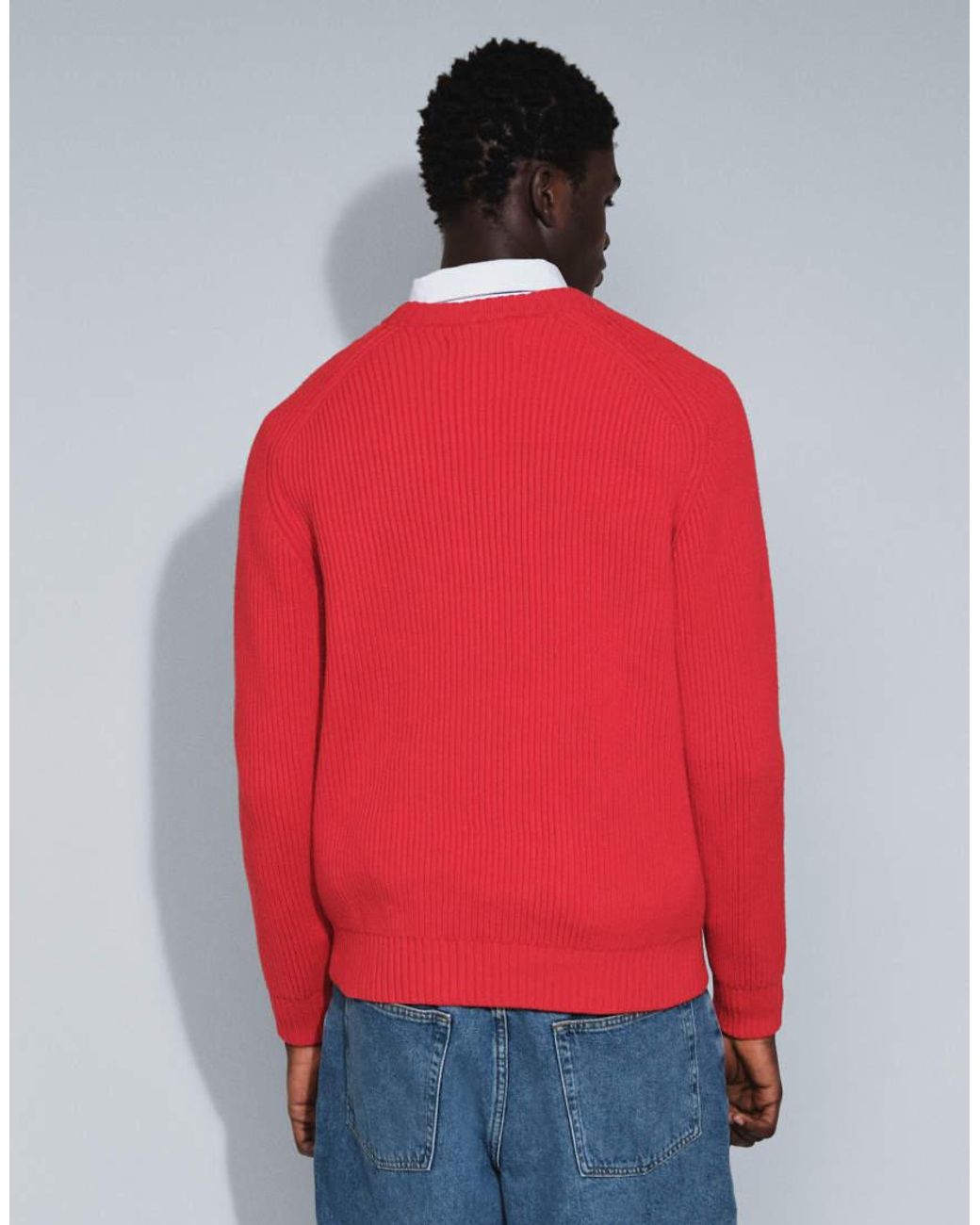 Topman Red Classic Fit Fisherman Knit Jumper for men