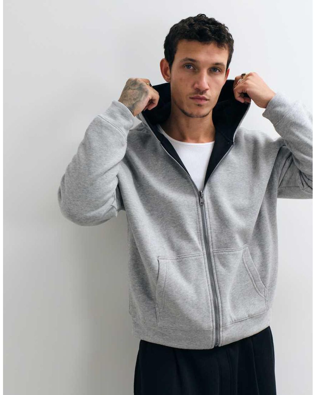 Hollister Gray Reversible Zip Up Hoodie for men