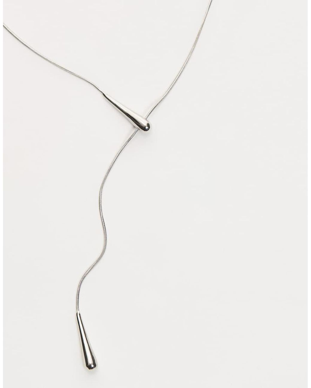 ASOS Brown Long Lariat Necklace With Teardrop Pendant