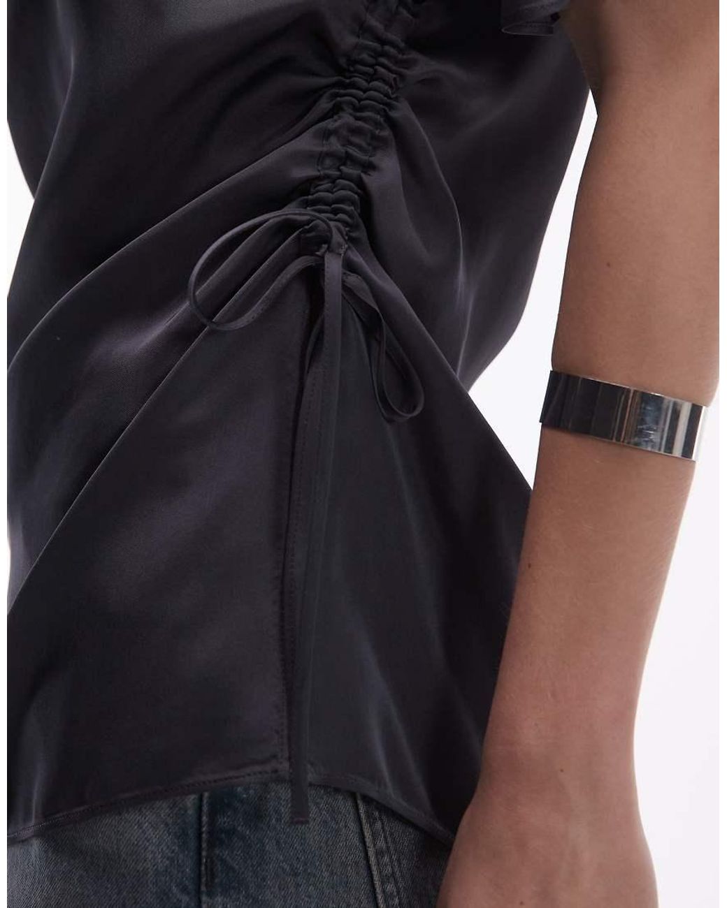 ARKET Blue Satin Longline T-shirt With Ruched Waist