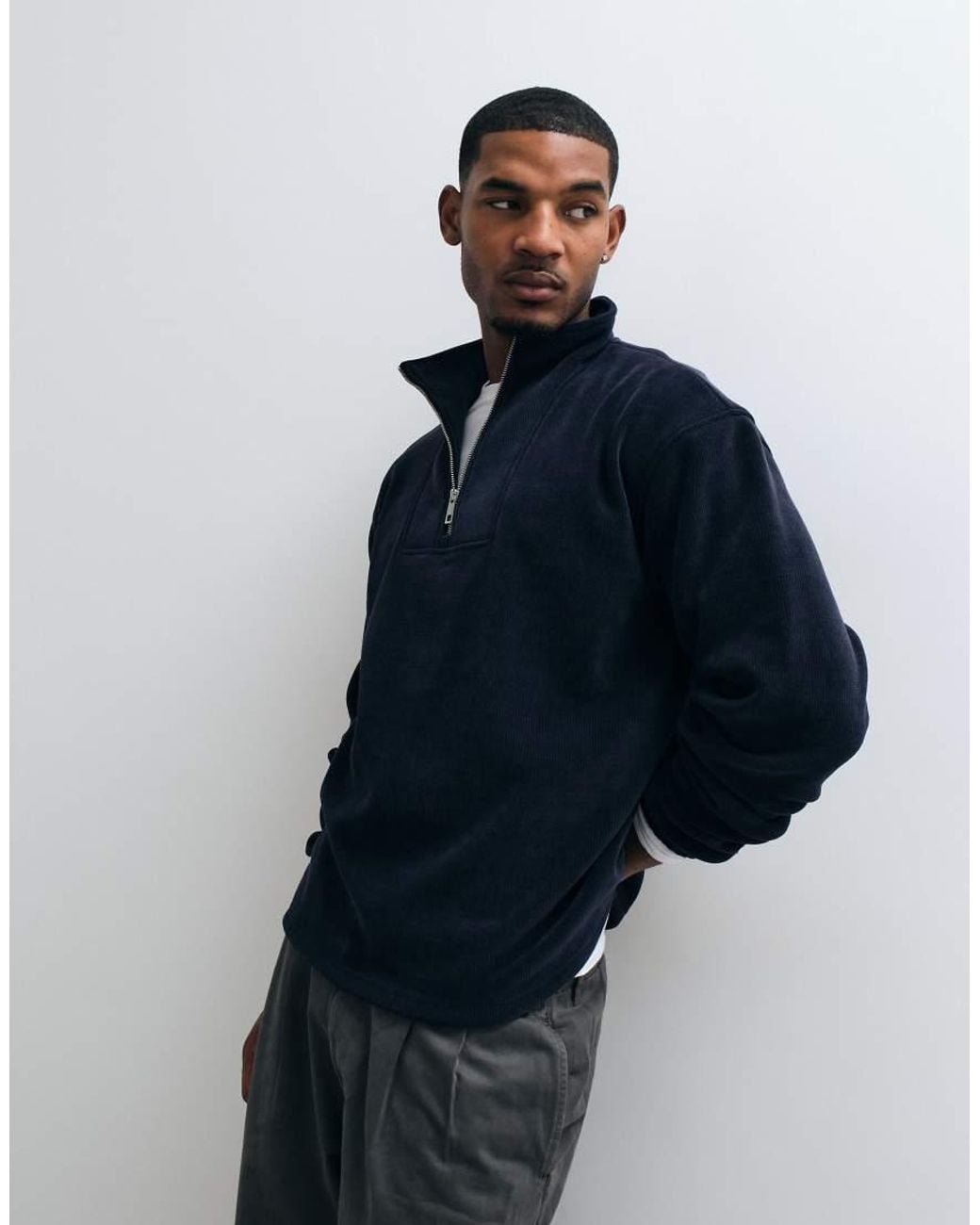 ASOS Blue Relaxed Fleece Quarter Zip for men