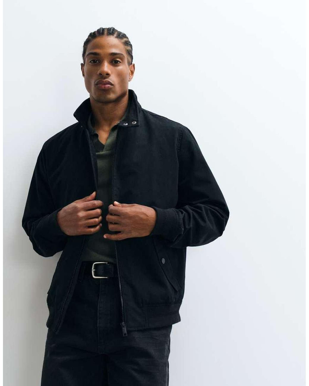 Threadbare Blue Showerproof Microfibre Harrington Jacket for men