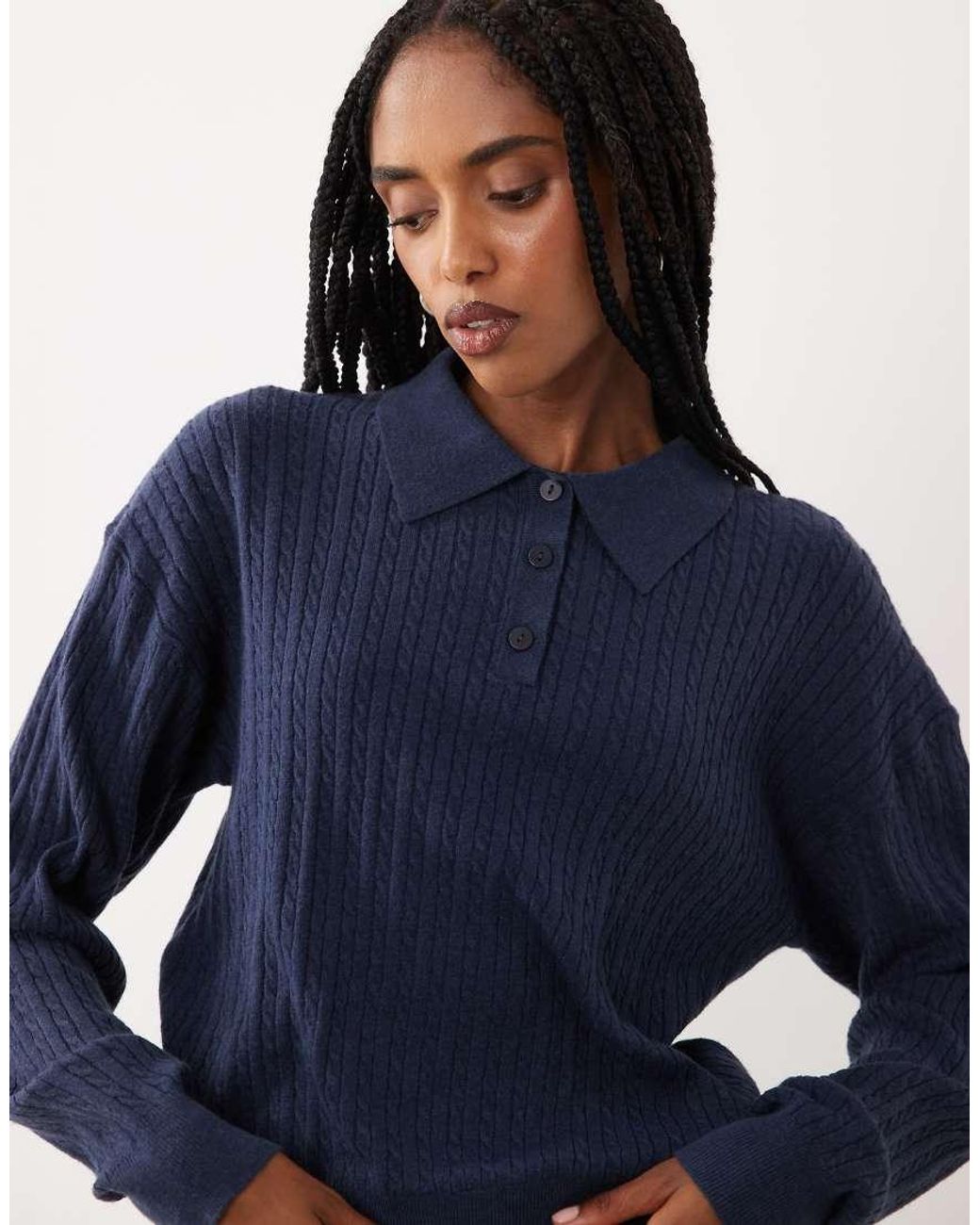 Cotton On Blue Boxy Long Sleeve Polo Knit Top