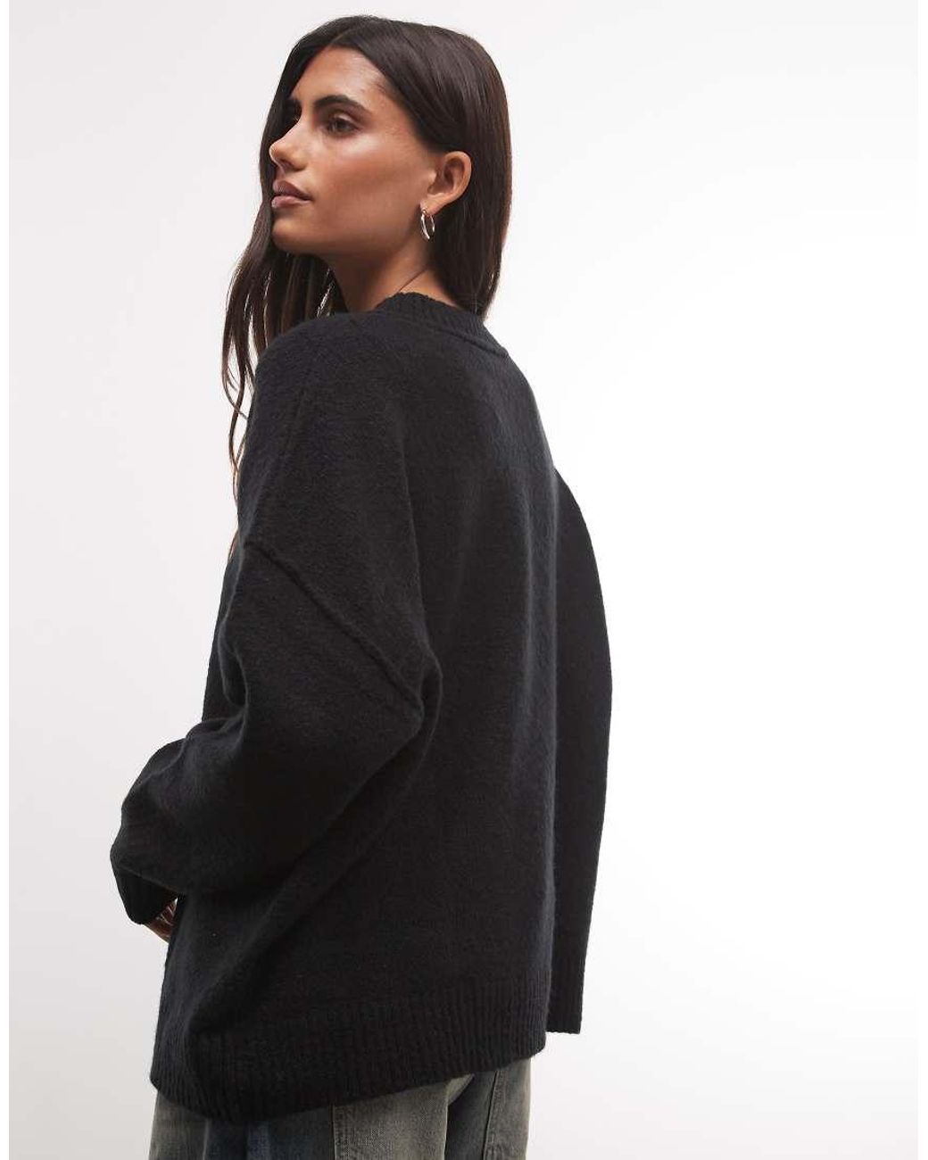 Collusion Black Fluffy Crew Neck Sweater