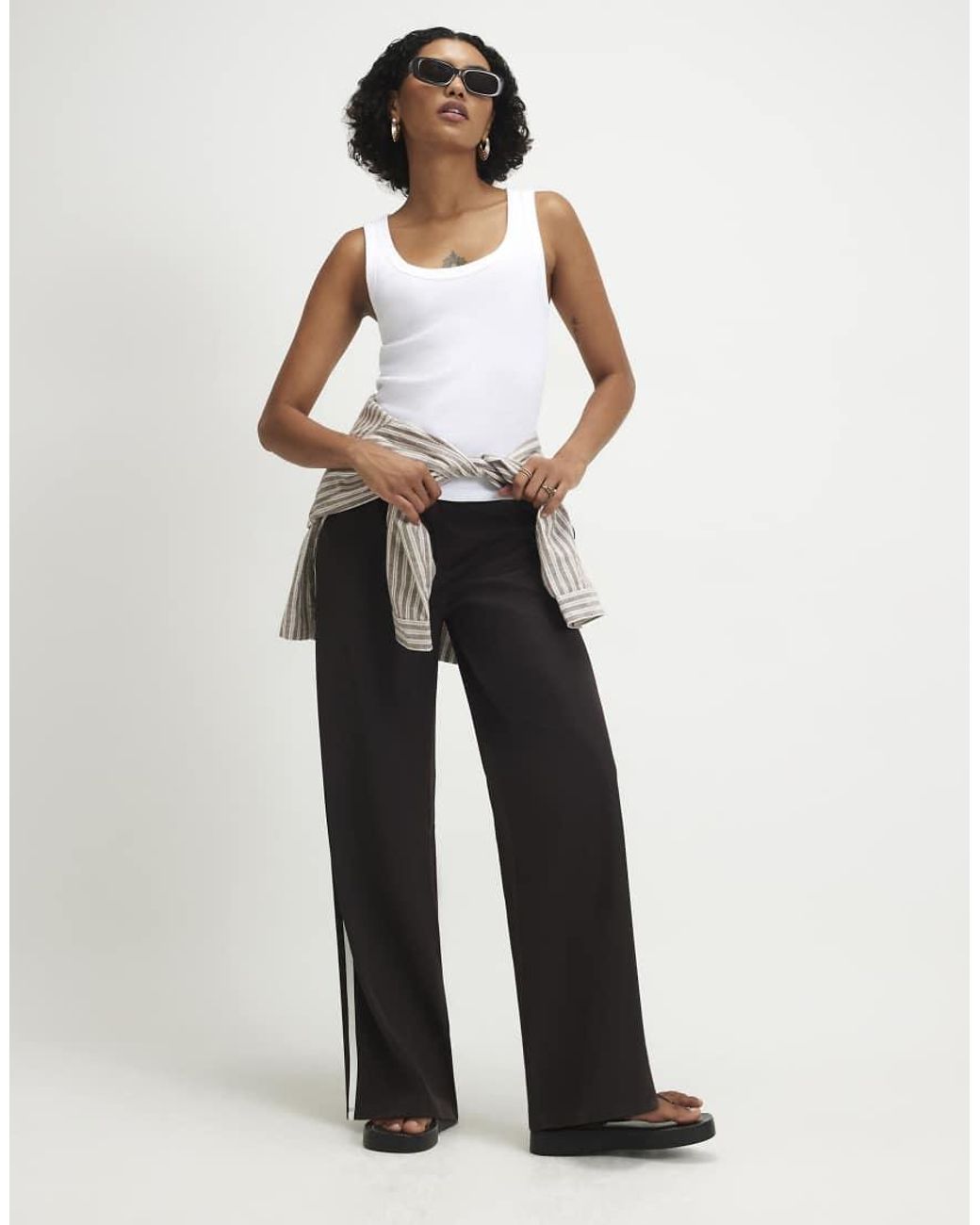 River Island White Side Stripe Joggers