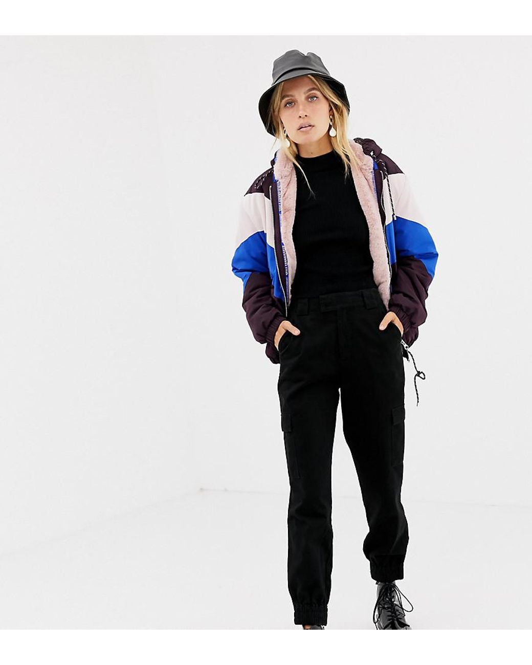 Stradivarius Denim Cargo Pant in Black 