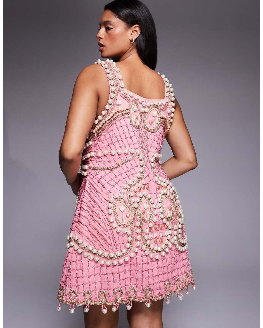 ASOS Pink Curve Embellished Beaded Mini With Bows