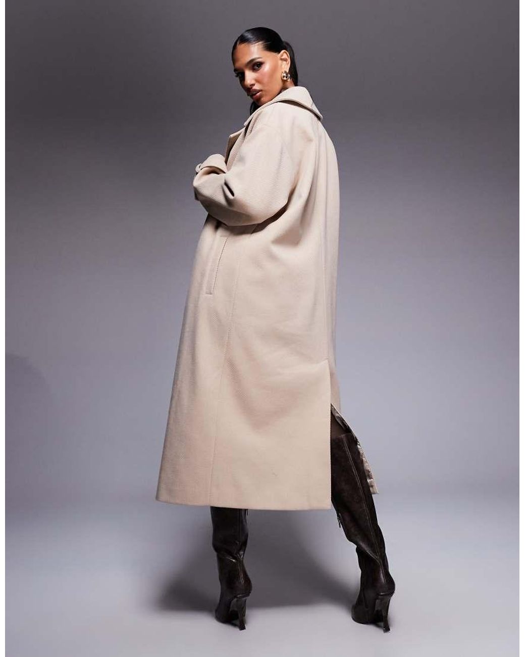Aria Cove Natural Wool Look Heavyweight Collared Trench Style Maxi Coat