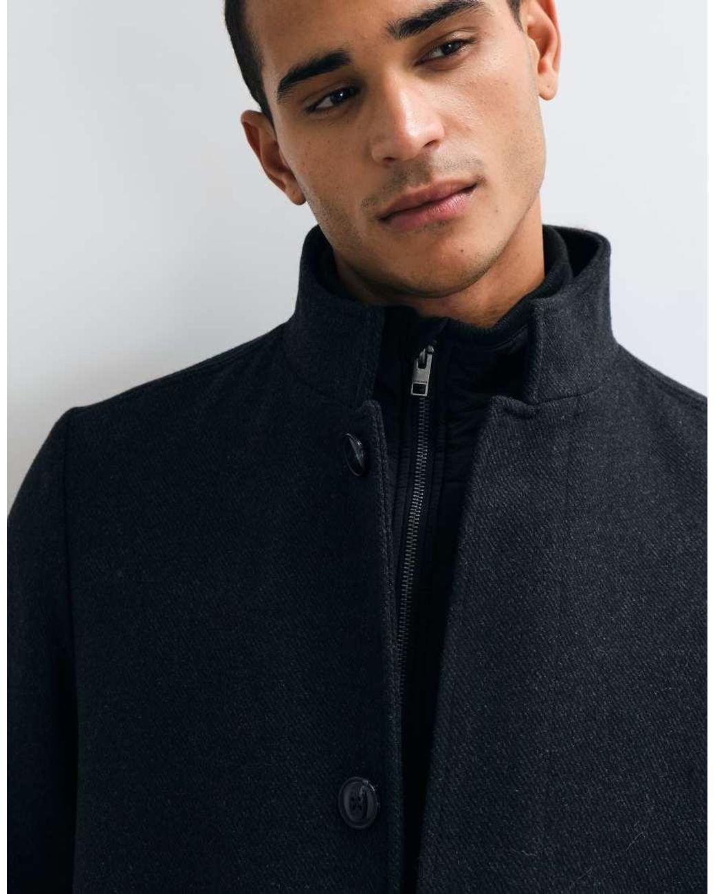 Jack & Jones Blue Wool Blend Coat With High Collar for men