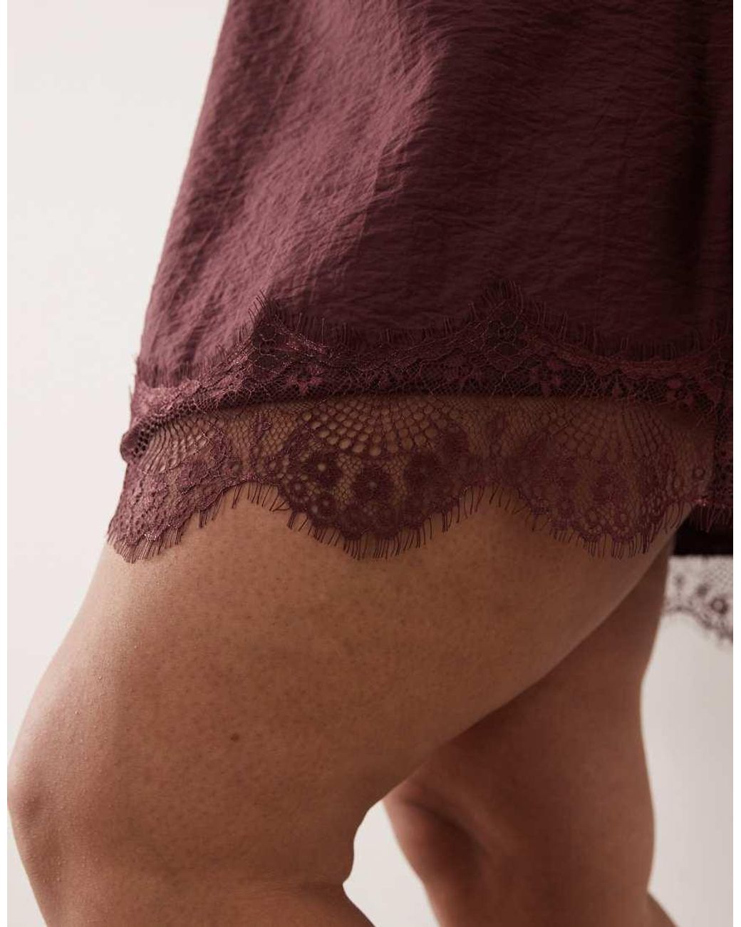 ASOS Red Asos Design Curve V Neck Shift Lace Crinkle Satin Mini Dress