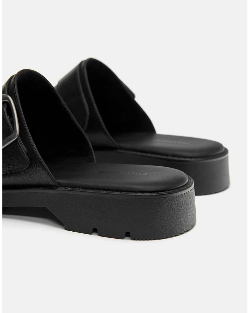 Pull&Bear Black Buckle Clogs for men