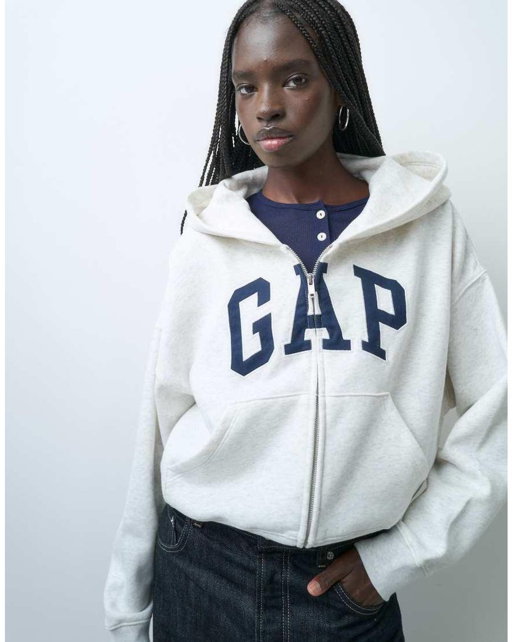 Gap Gray Full Zip Chest Logo Hoodie