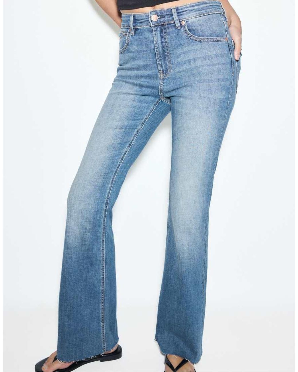 Stradivarius Blue D74 Bell Bottom Stretch Slit Jeans