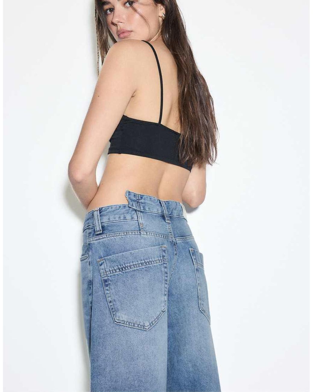 Stradivarius Blue Cross-over Waist Bermuda Shorts