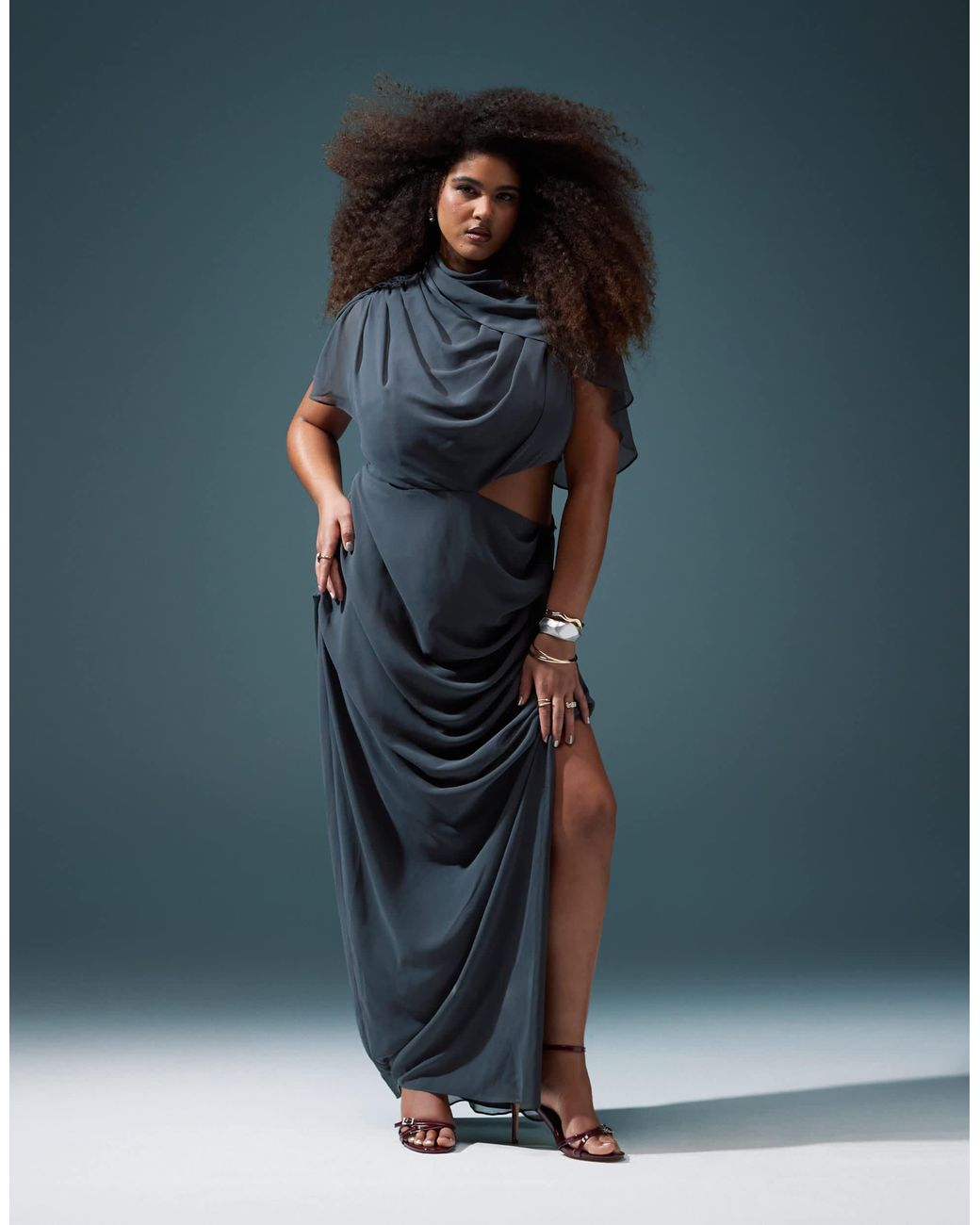 ASOS Asos Design Curve Draped Cap Sleeve Maxi Dress With Cut Out in ...