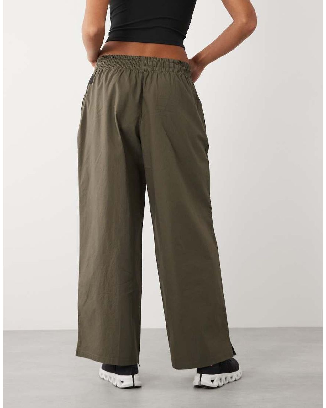 4505 Green Wide Leg Cotton Ripstop Lifting Pants With Zip Pockets