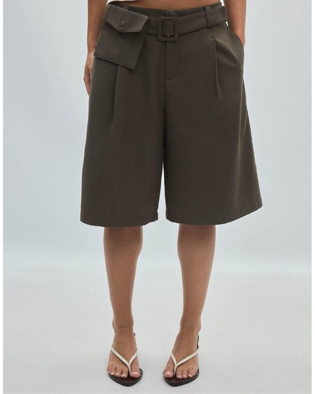 Stradivarius Brown Smart Bermuda Shorts With Belt Detail