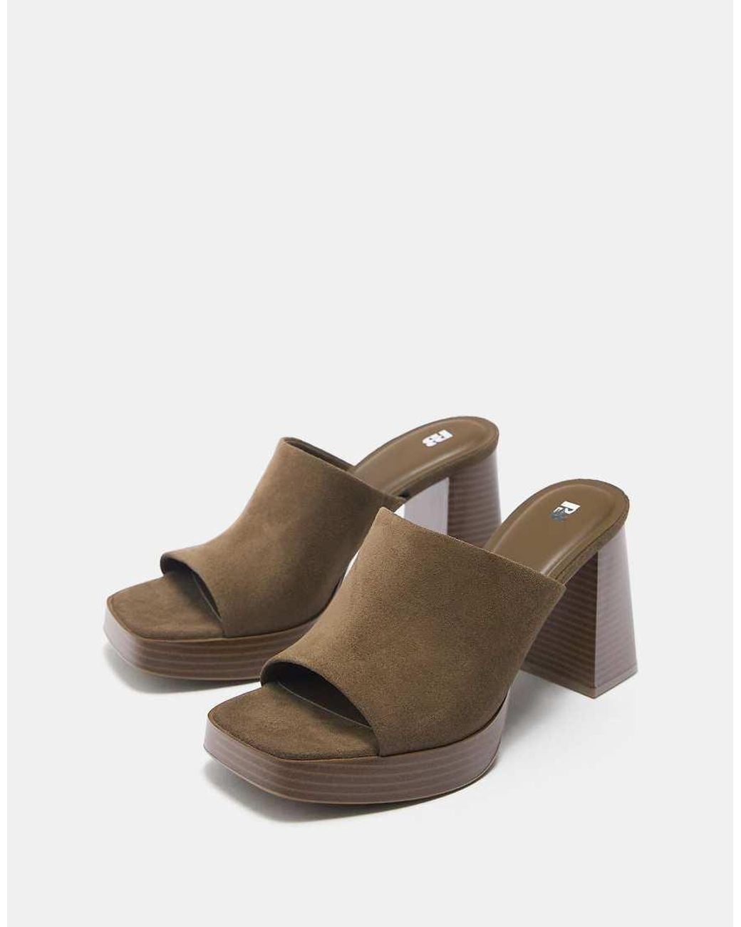Pull&Bear Brown Platform Mule Heels