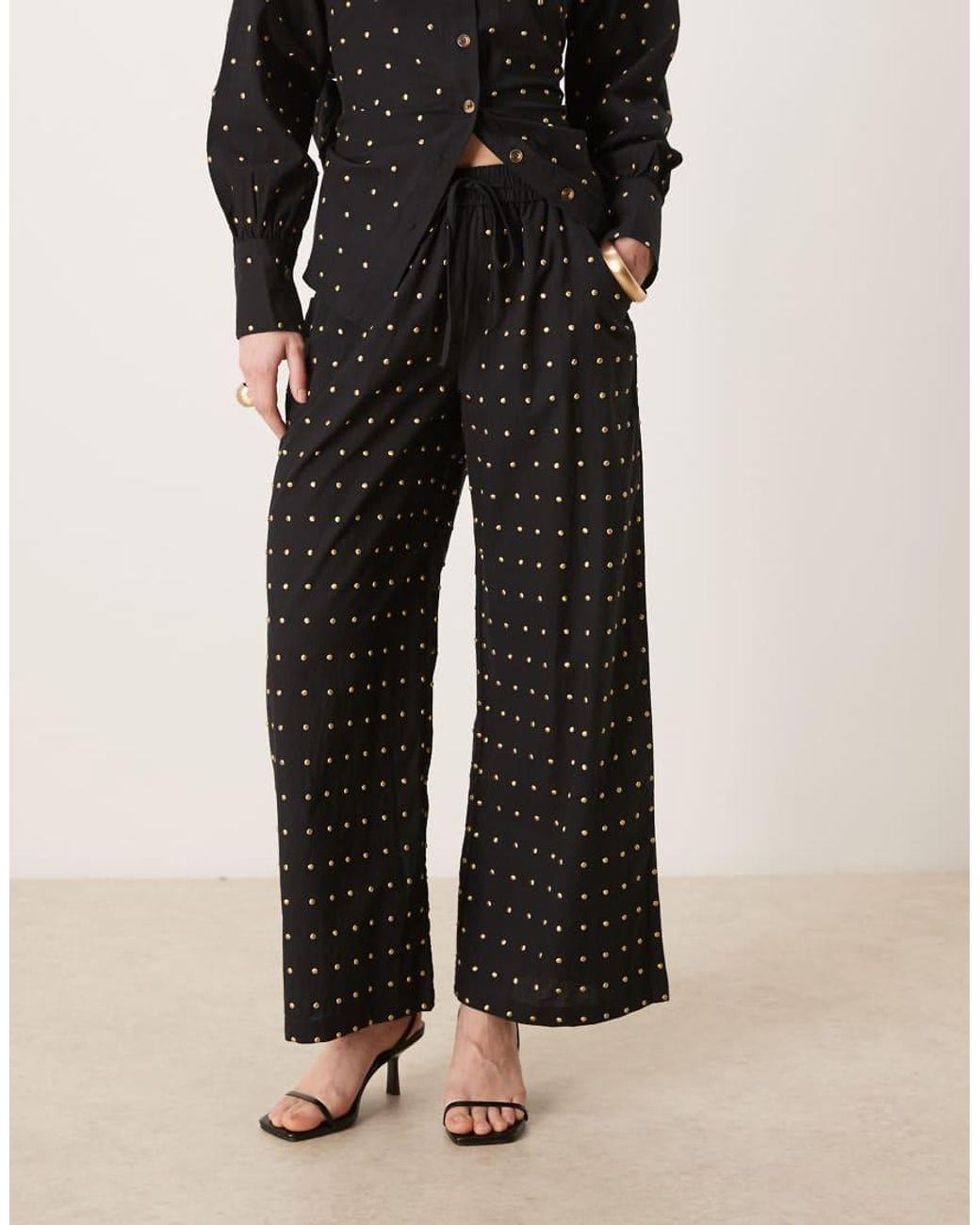 Never Fully Dressed Broek Van Katoen Met Wijde Pijpen En Hotfix in het Black