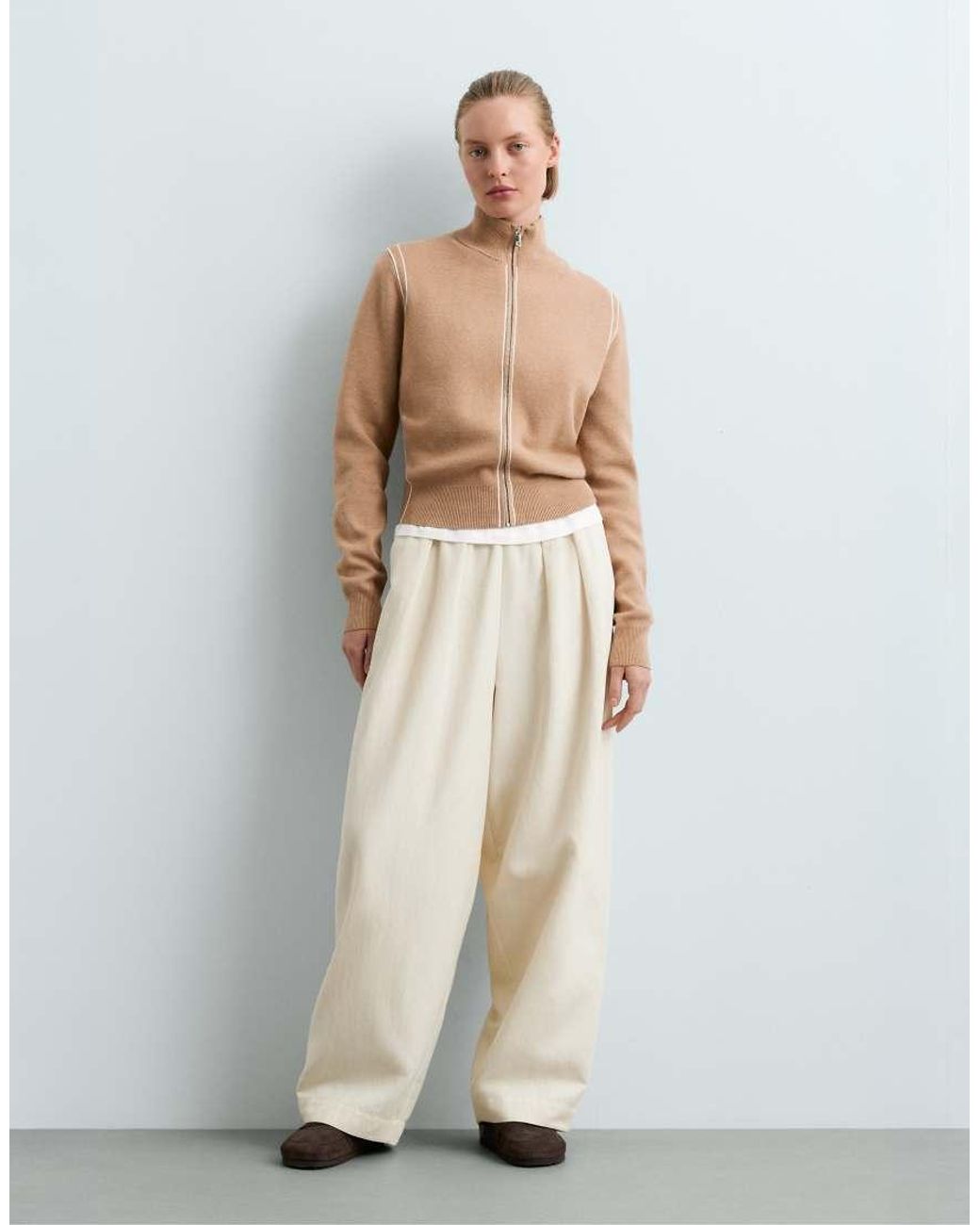 Oysho Natural Contrast Piping Knit Jacket