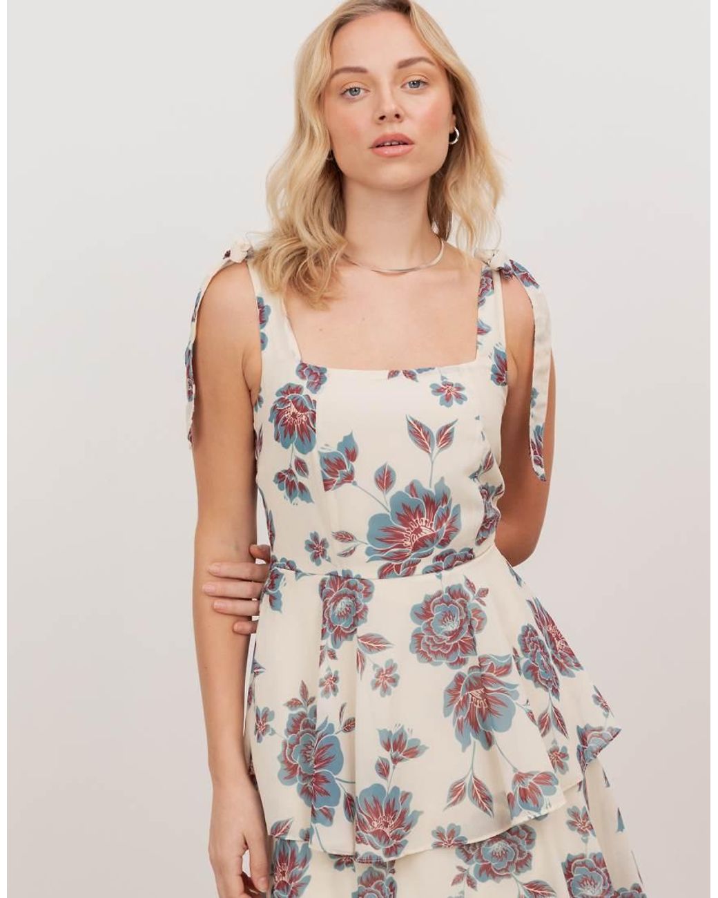 ANAYA Natural Tie Shoulder Tiered Maxi Dress