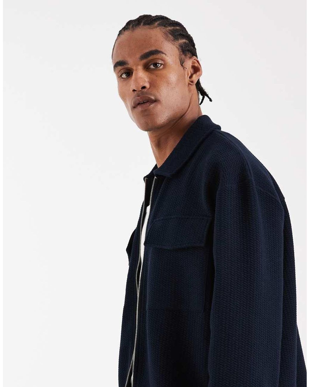 ASOS Blue Relaxed Zip Through Jacket for men