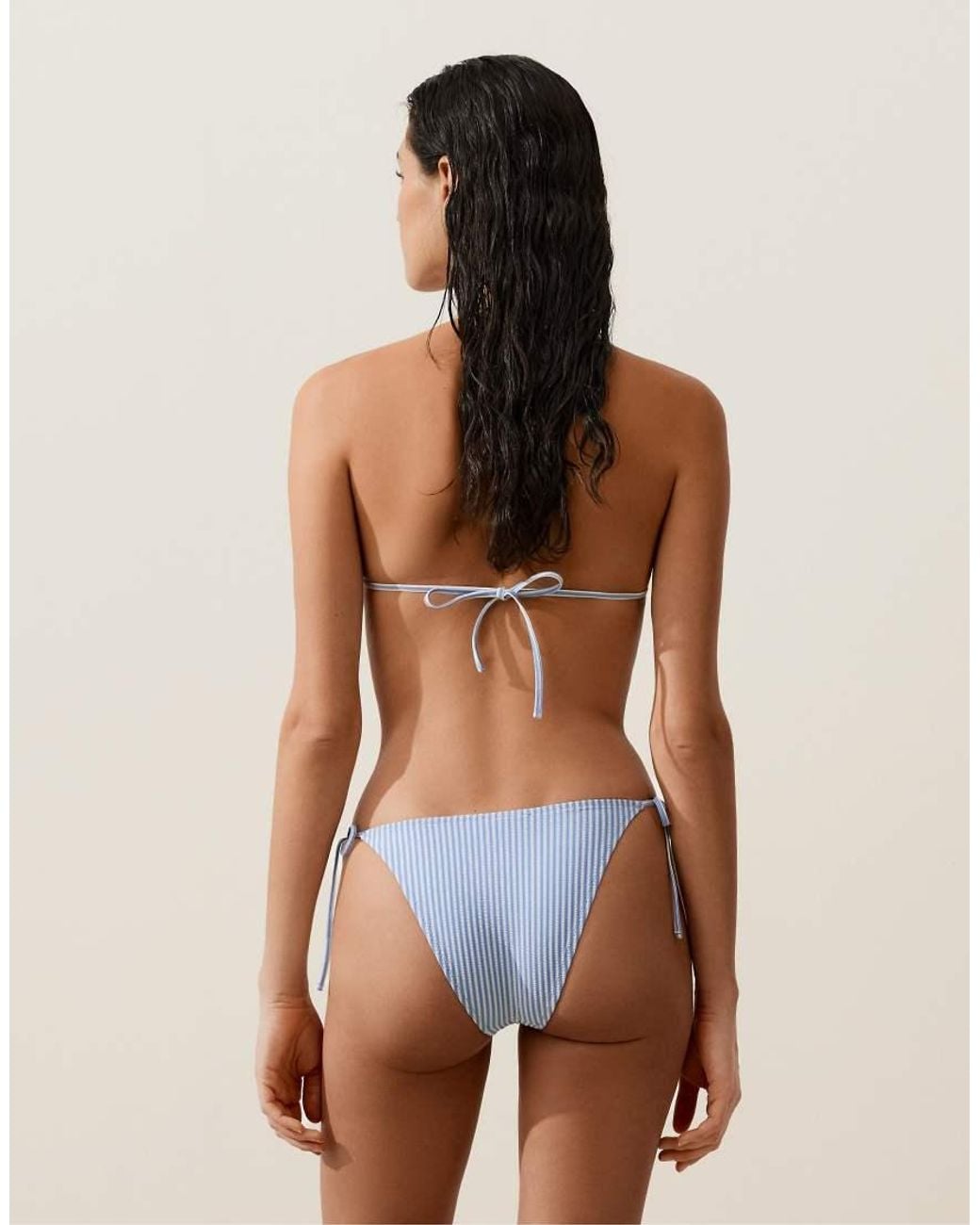 Oysho Blue Textured Stripe Triangle Bikini