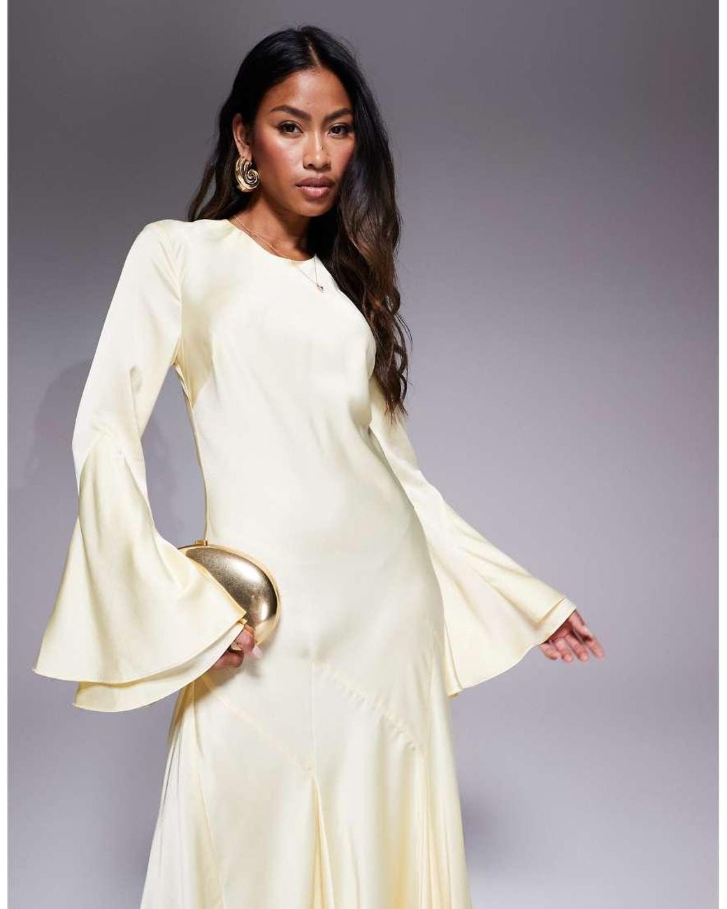 ASOS Long Sleeve Satin Maxi Dress With Full Skirt And Godet in White | Lyst UK ASOS Long Sleeve Satin Maxi Dress With Full Skirt And Godet in White | Lyst UK