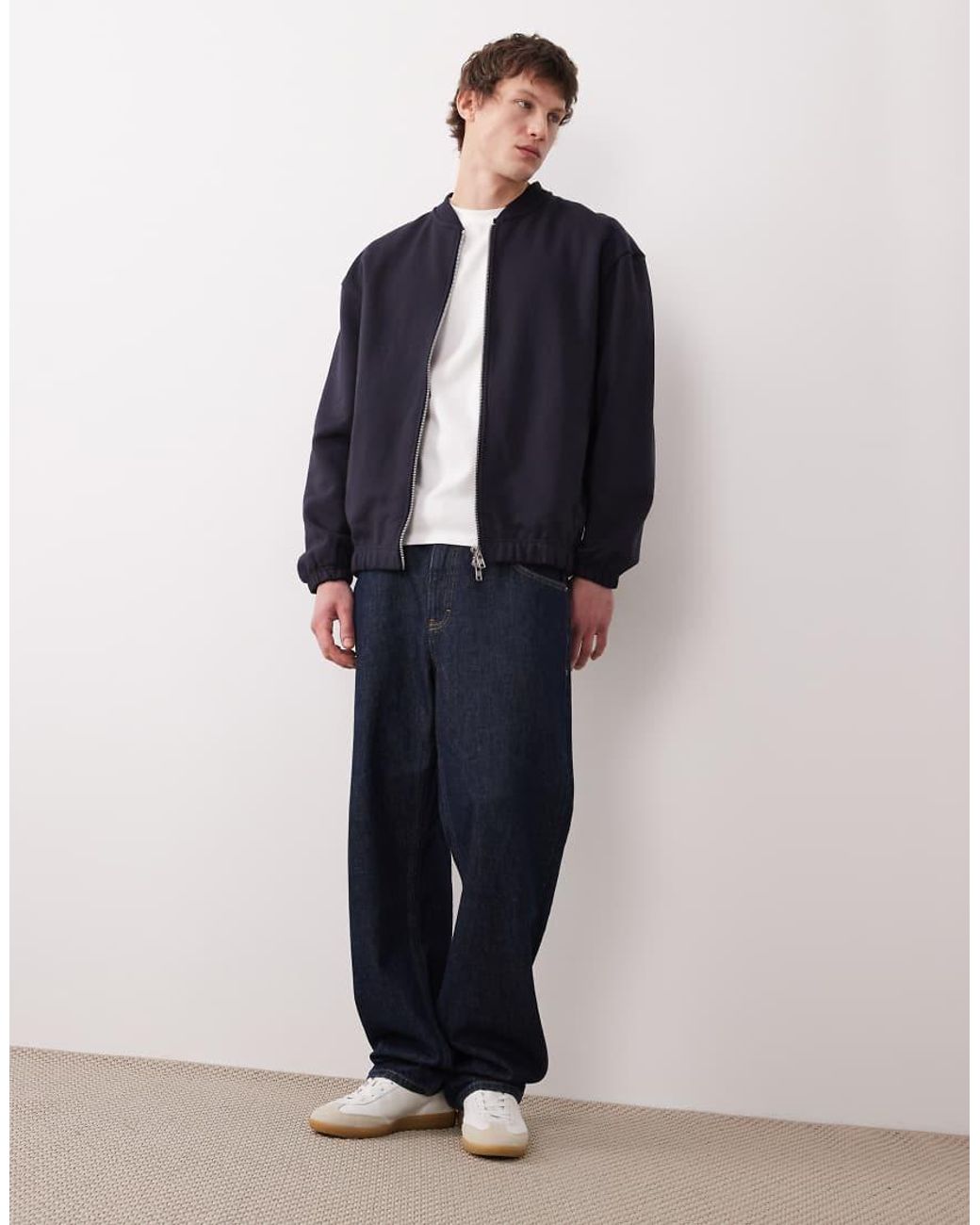 ASOS Blue Oversized Heavyweight Jersey Bomber Jacket for men