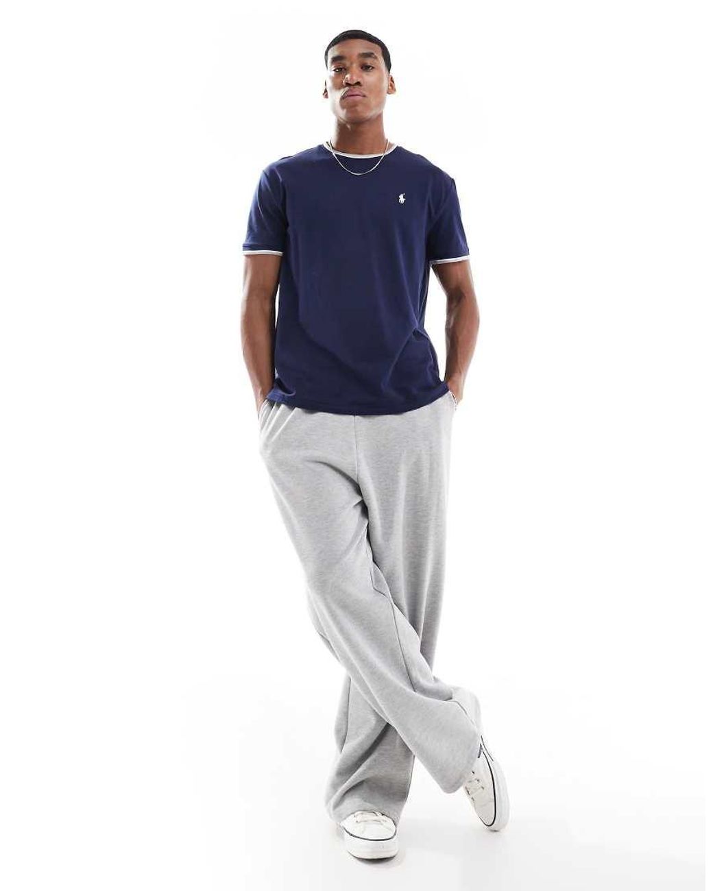 Polo Ralph Lauren Blue Icon Logo Tipped Pique T-shirt Classic Oversized Fit for men