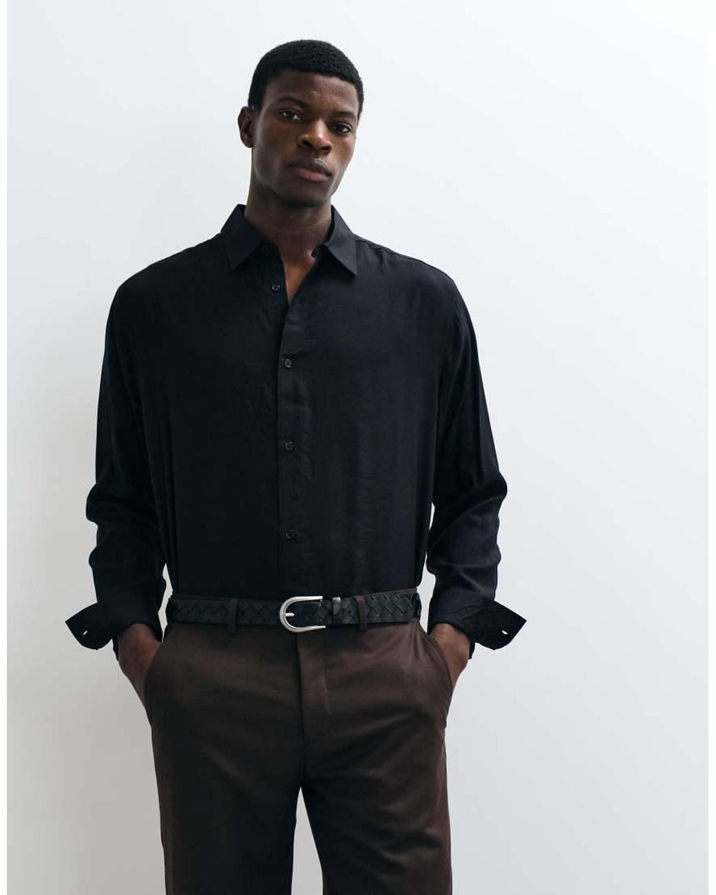 ASOS Black Relaxed Flowing Shirt for men
