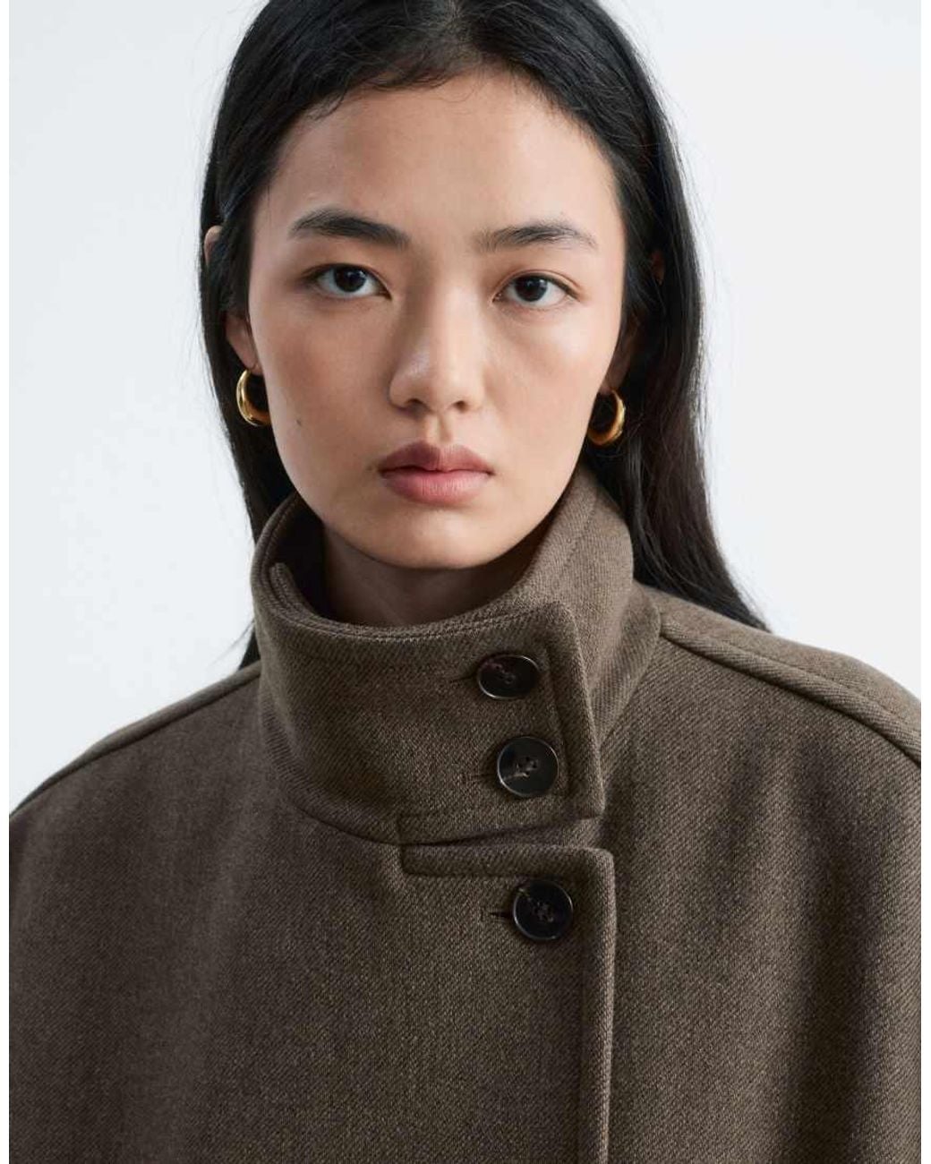 & Other Stories Black Wool Rich Maxi Coat With Funnel Neck