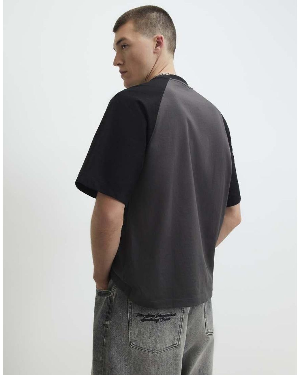 River Island Gray Oversized Fit Raglan Sleeve T-Shirt for men