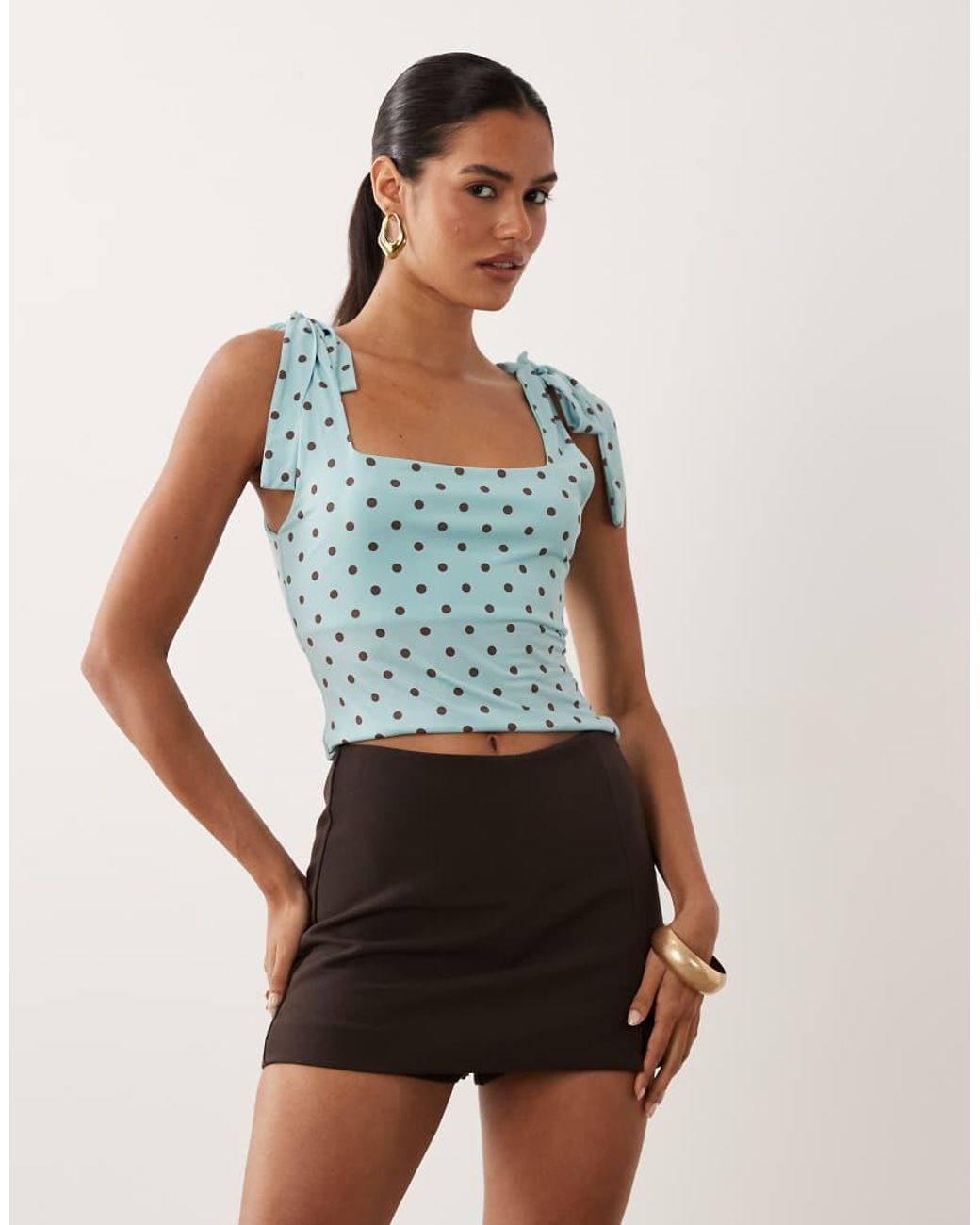 Miss Selfridge Blue Tie Shoulder Top
