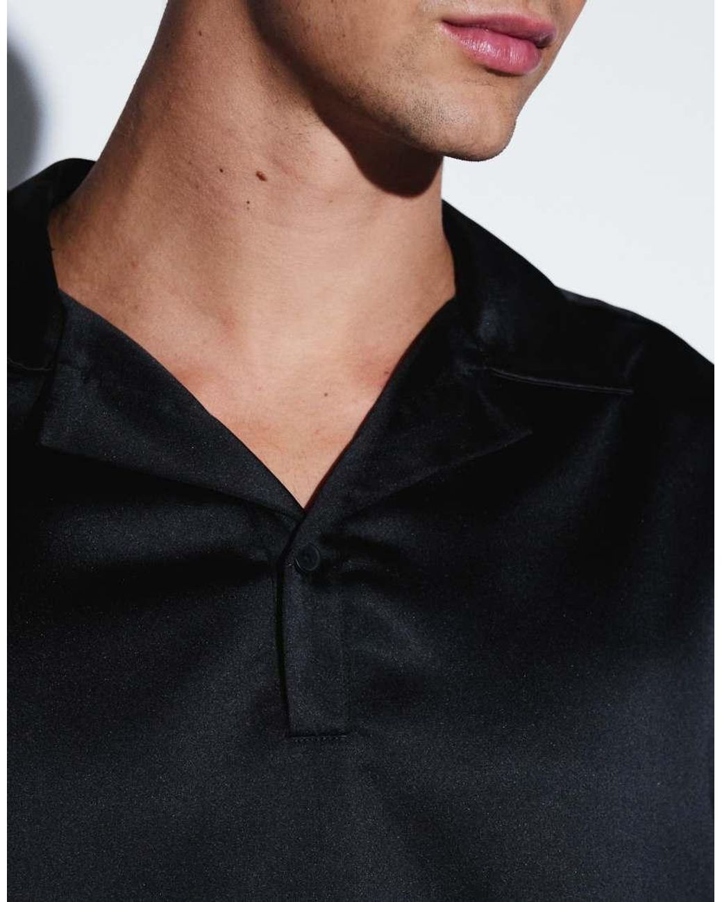 ASOS Black Oversized Overhead Satin Shirt for men