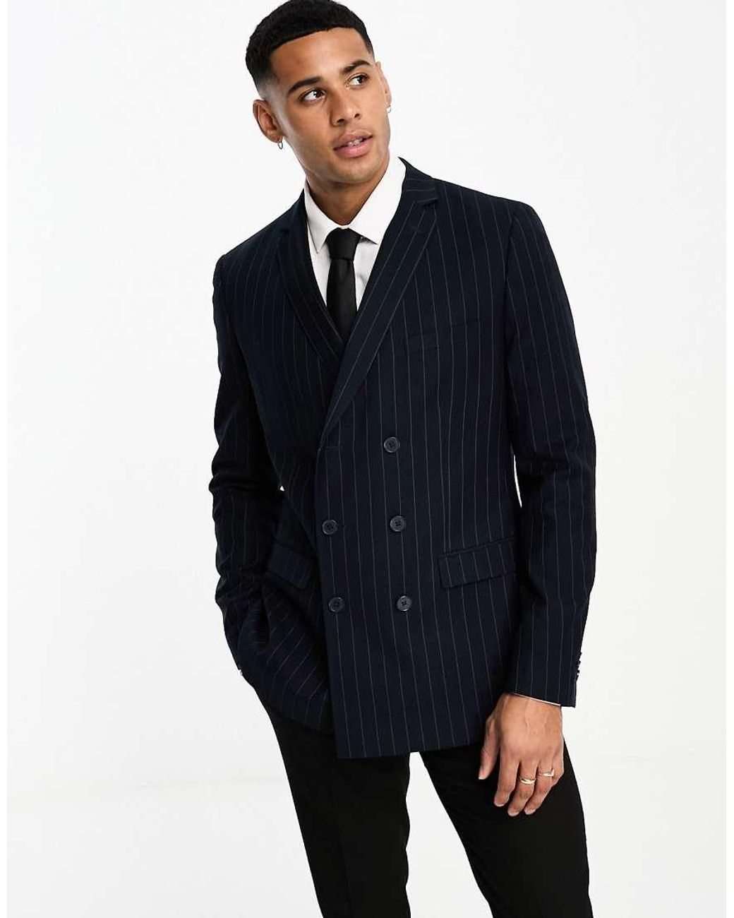 Chaqueta De Traje Azul A Rayas De Lino De French Connection de hombre de color Blue