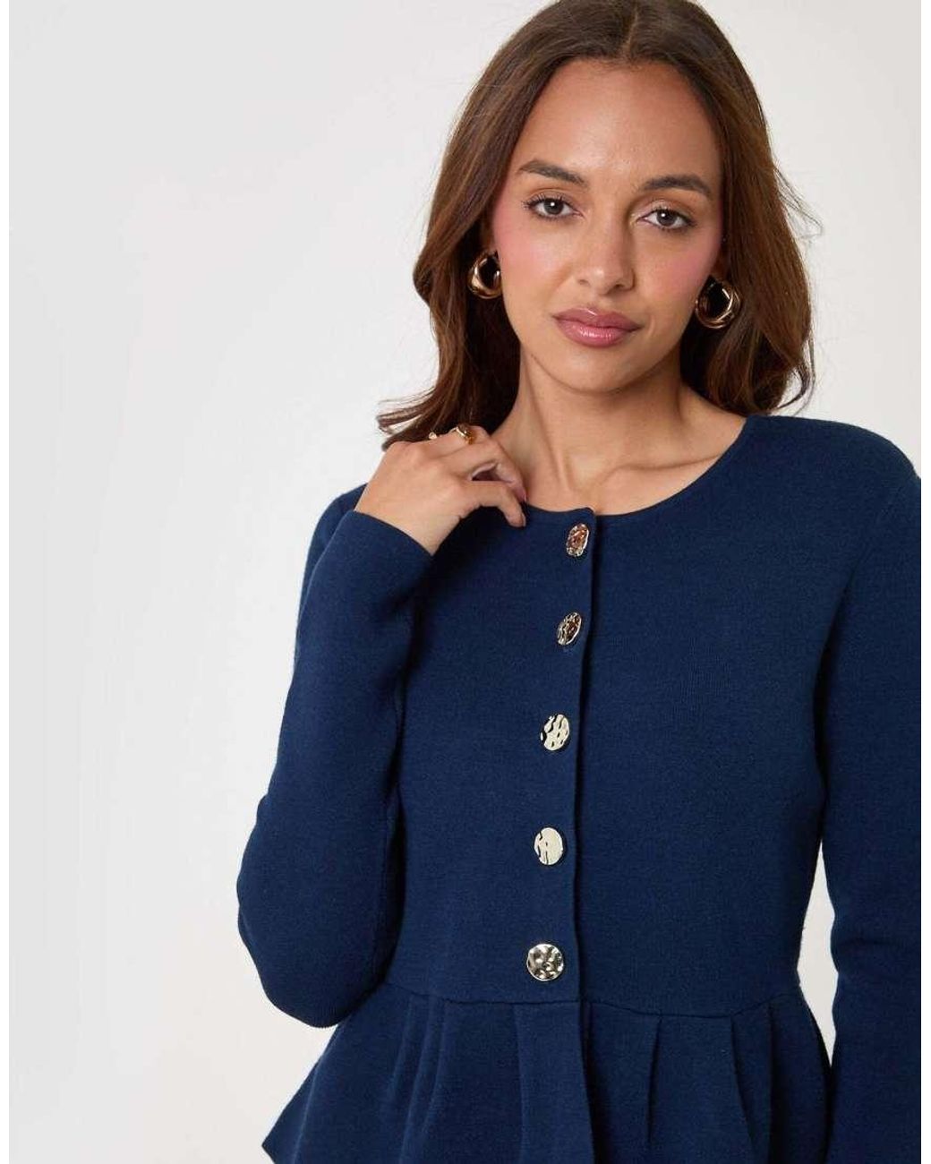 Threadbare Blue Crew Neck Peplum Cardigan