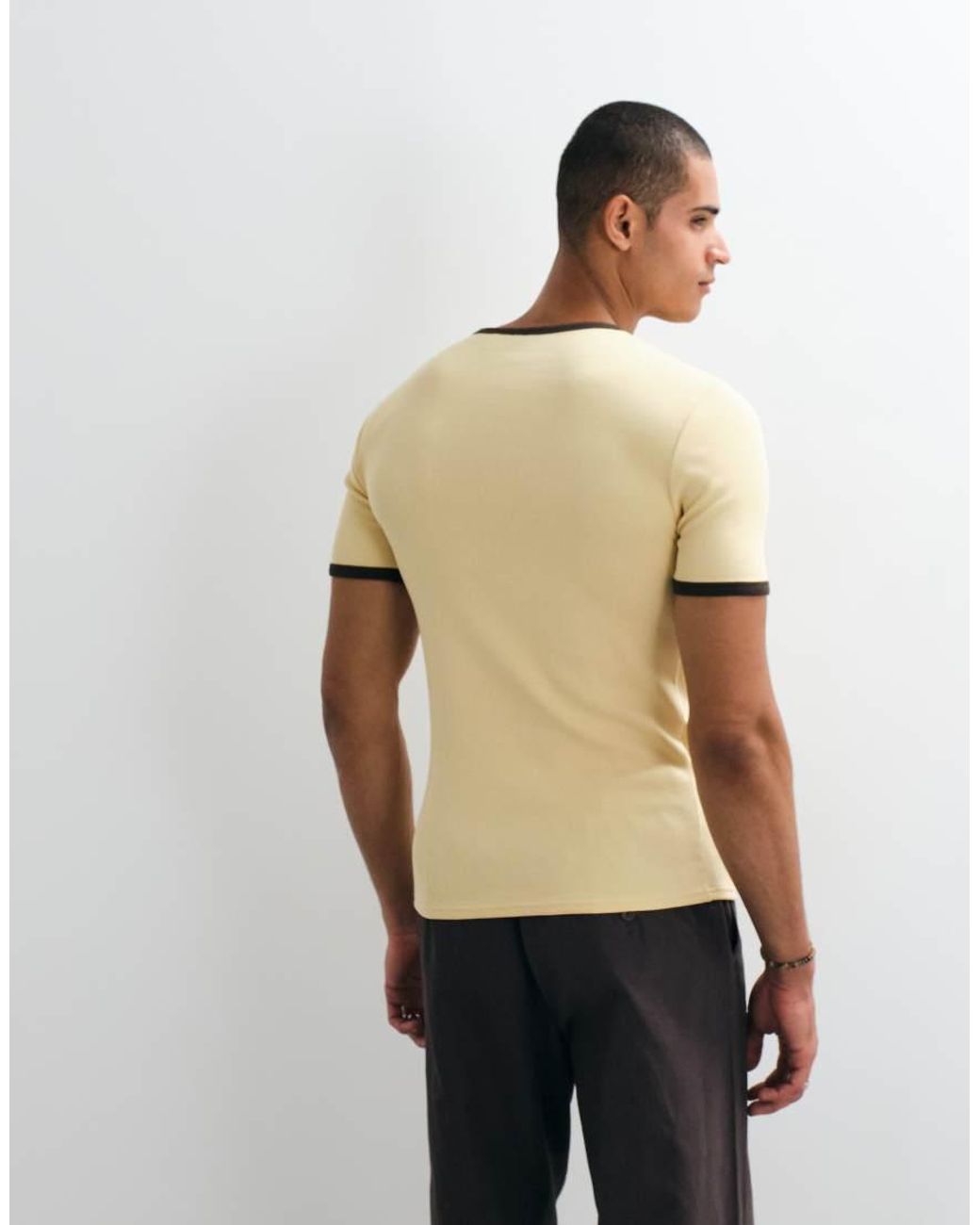 ASOS Natural Muscle Fit T-Shirt With Bound Ringer for men