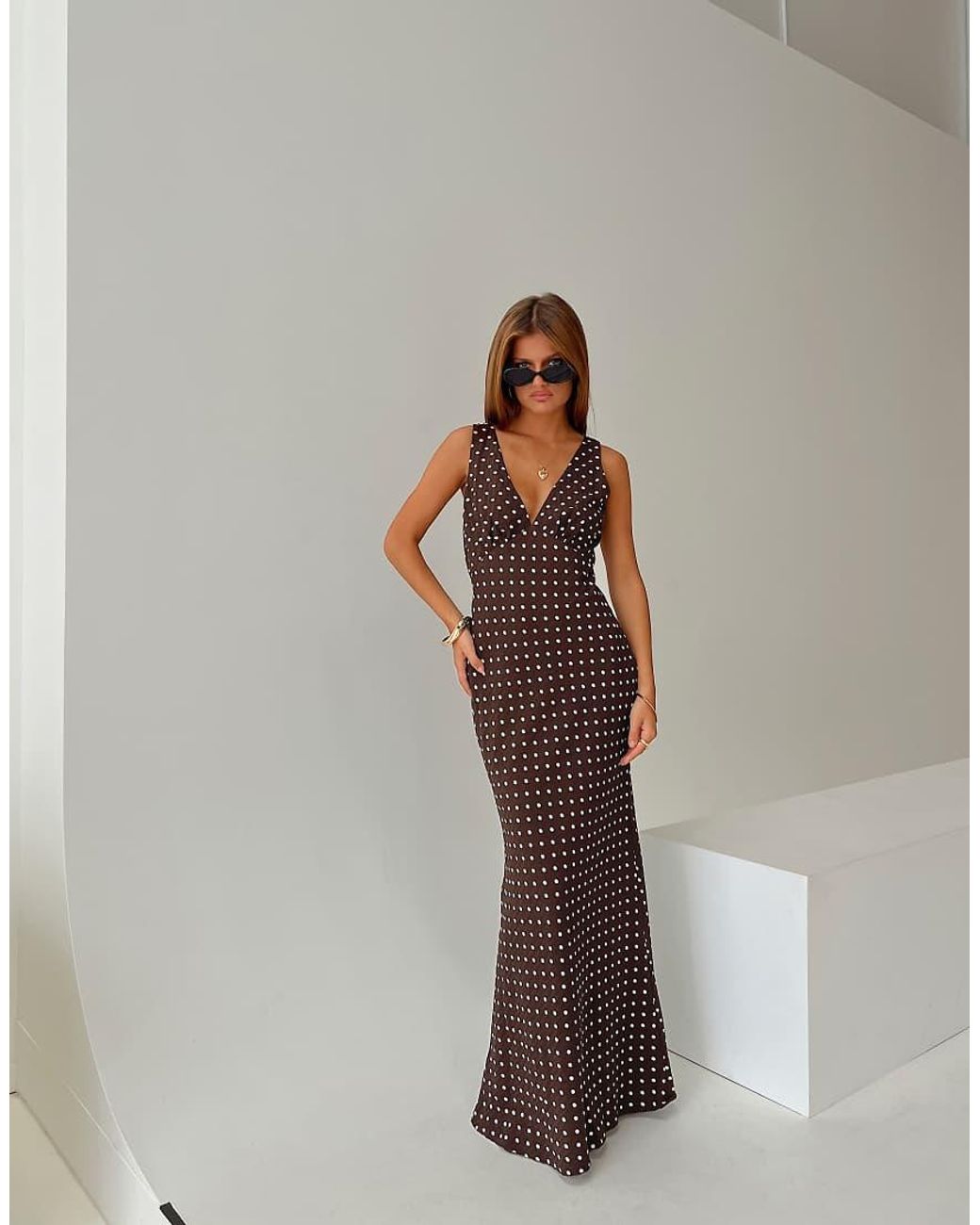 Princess Polly Brown Nellie Deep V Tie Detail Maxi Slip Dress
