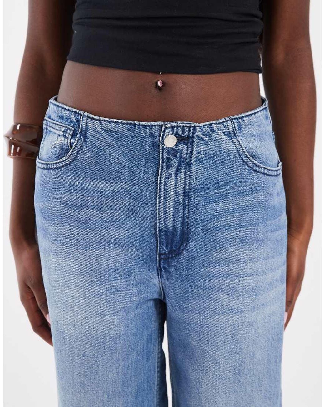 ASOS Blue Barrel Leg Jeans With No Waistband
