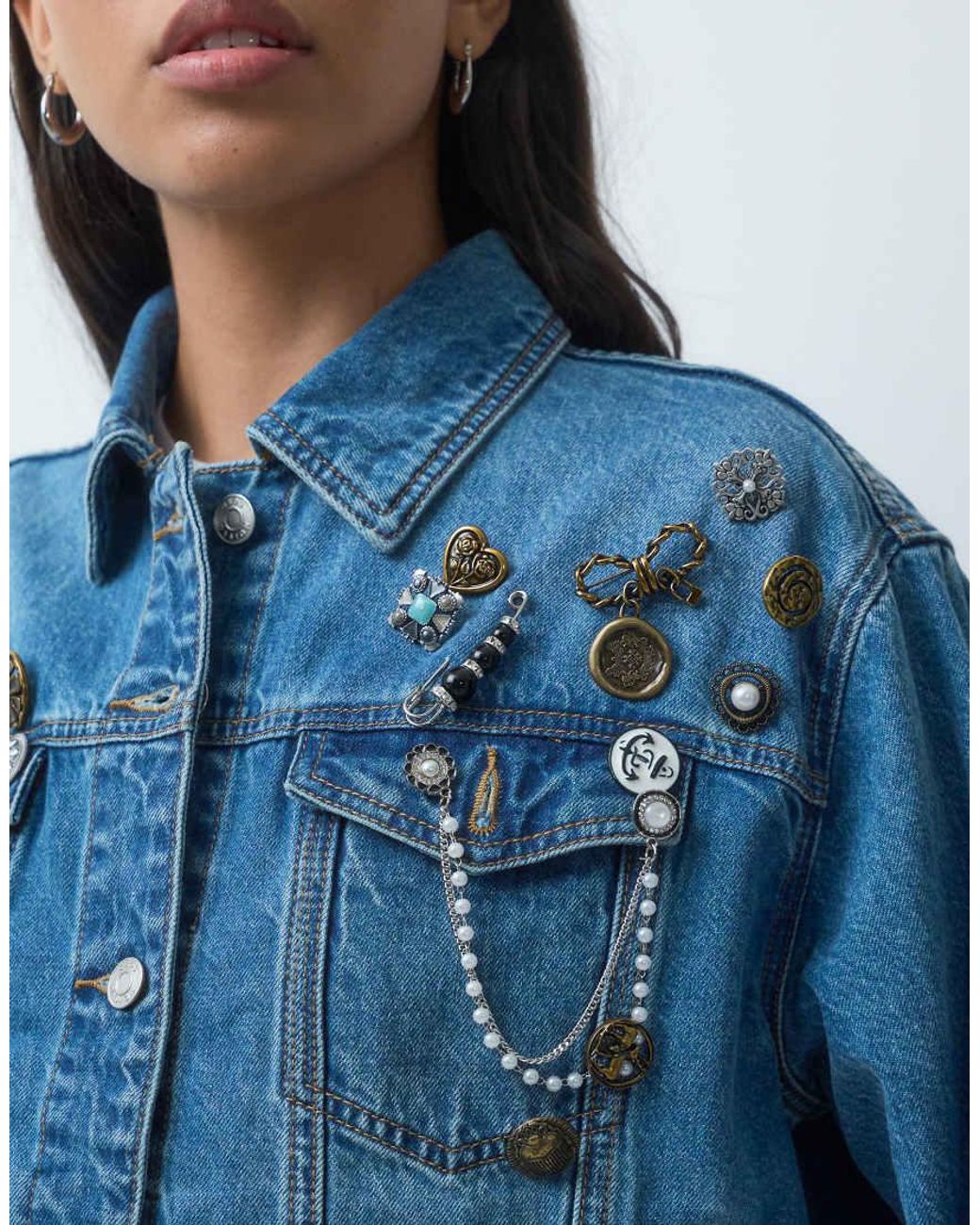 ASOS Blue Denim Jacket With Broach Detail