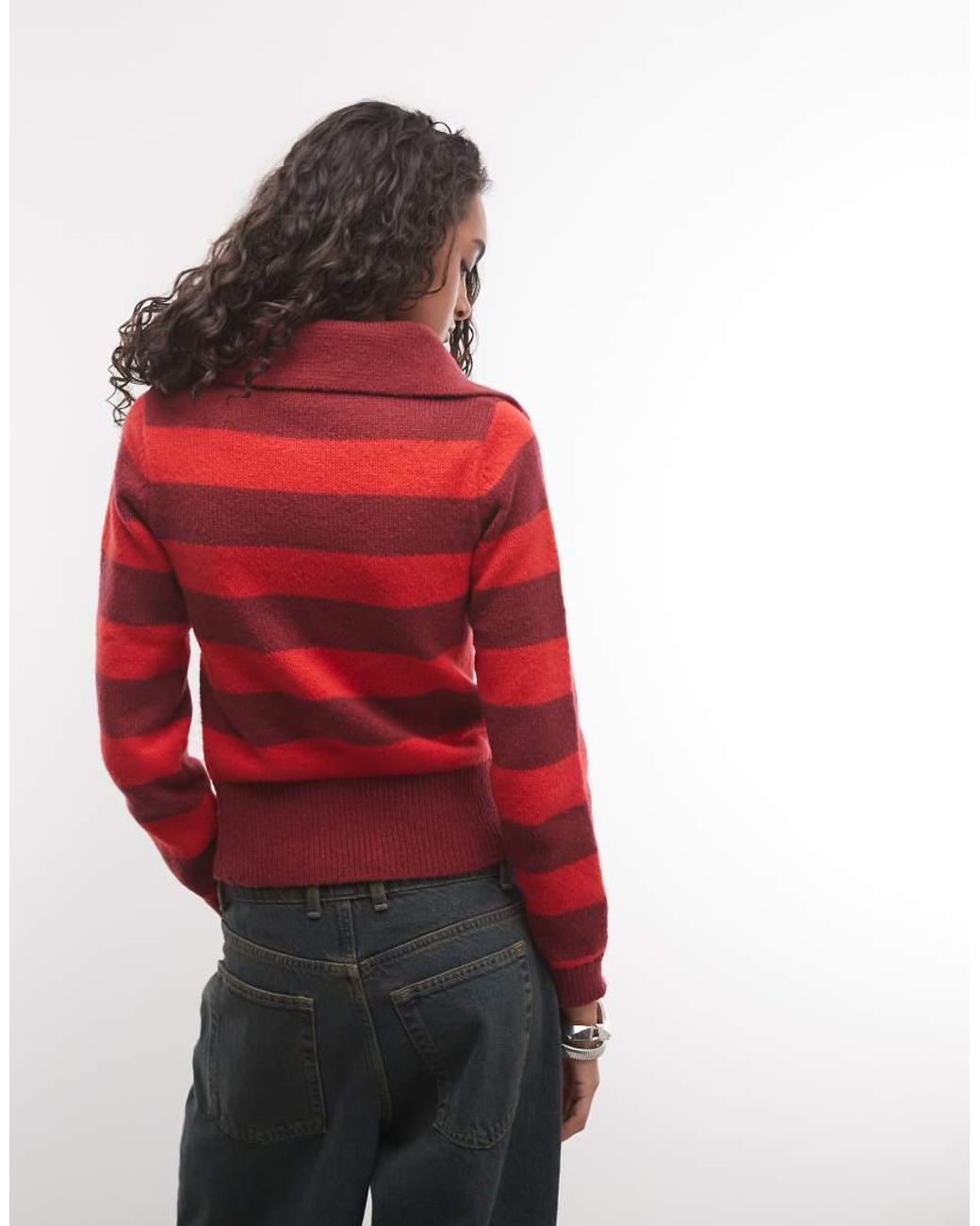 Collusion Red Asymmetric Zip Through Knitted Jumper