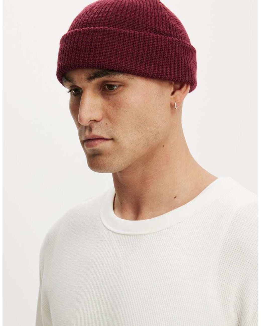 Cotton On Red Heavy Knit Beanie for men