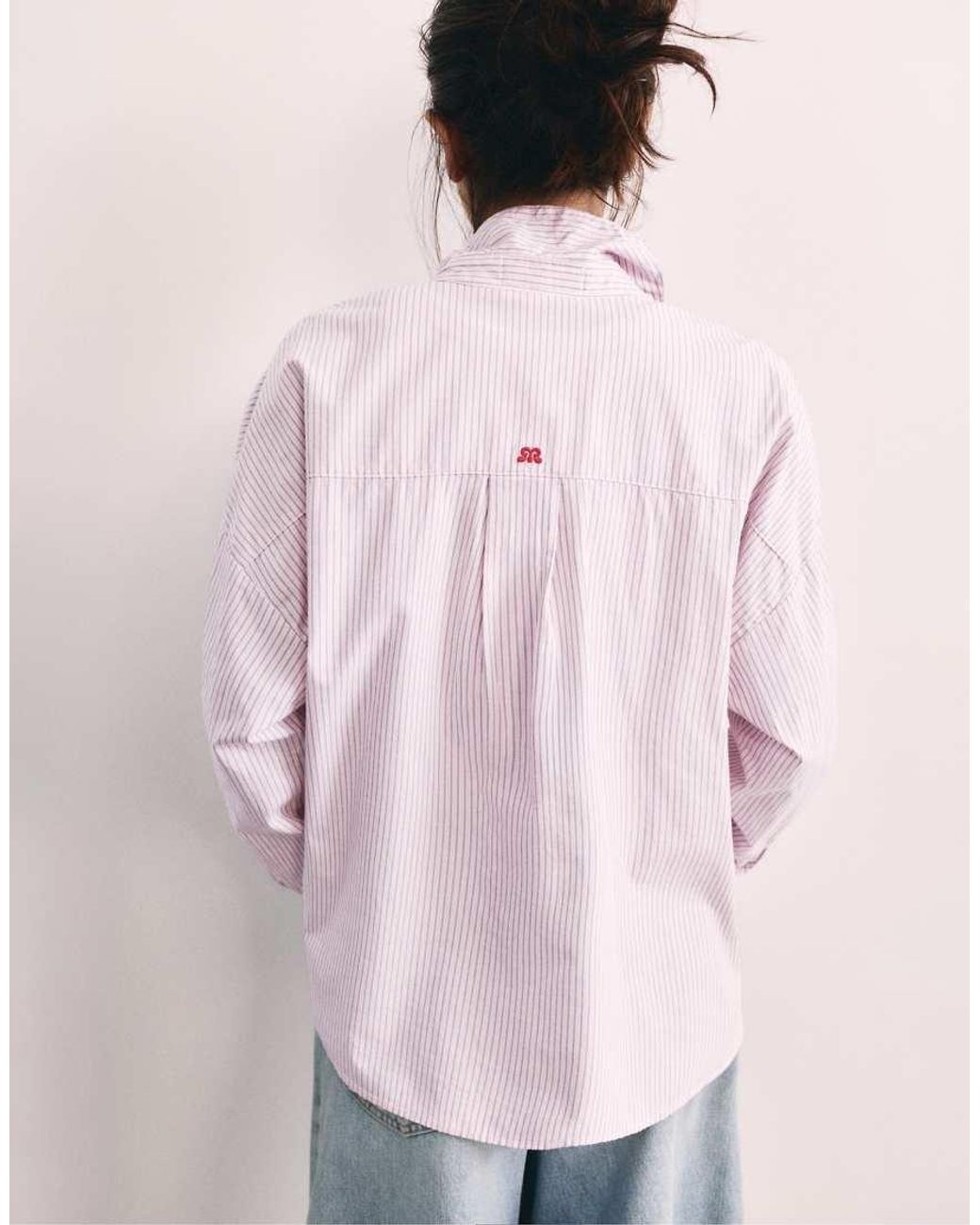 Pull&Bear Pink Embroidered Striped Shirt